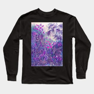 Purple face mask magic forest fairytale floral design with pink flowers Long Sleeve T-Shirt